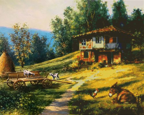 Set de broderie cu diamante - Liniste la munte,40x50cm