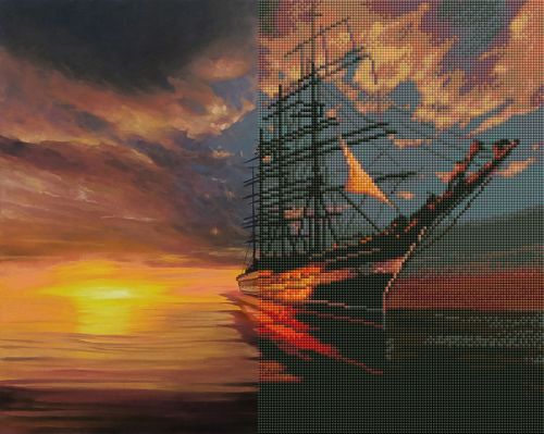 Set de broderie cu diamante - In imbratisarea apusului, 40x50cm