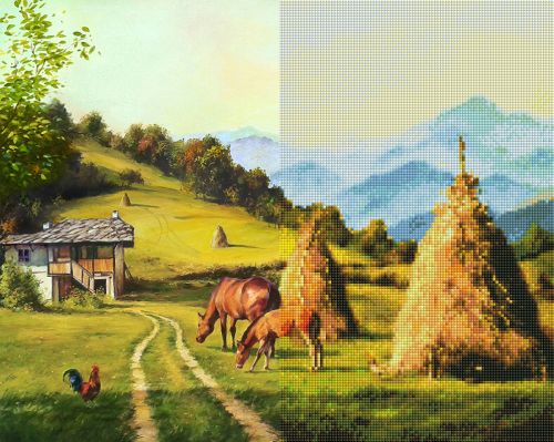 Set de broderie cu diamante -  O idila pe munte, 40x50cm