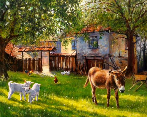 Pictura pe numere – In curte, 40x50cm